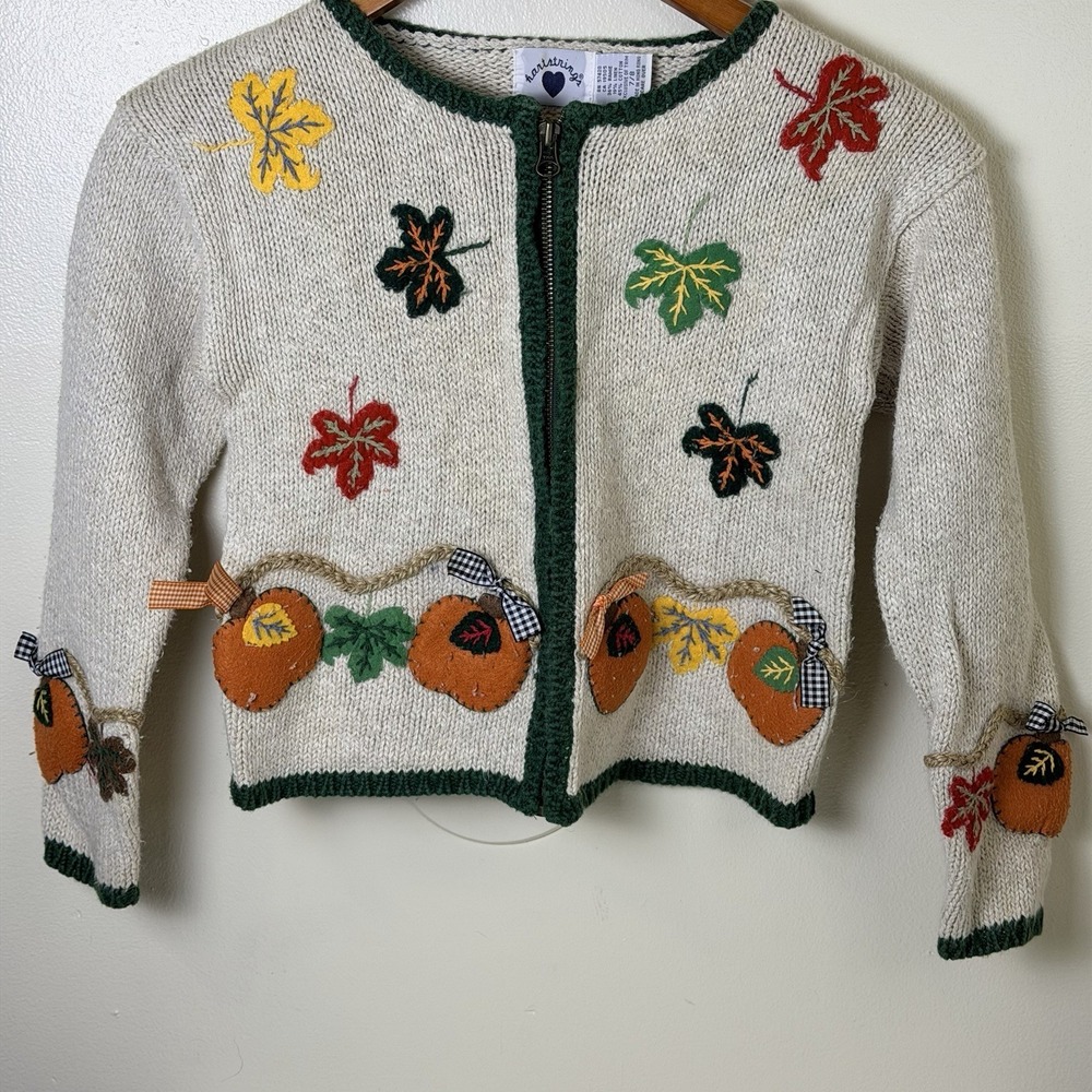 Vintage Hartstrings Cardigan Girls Size 7/8 Sweater Fall Leaves
